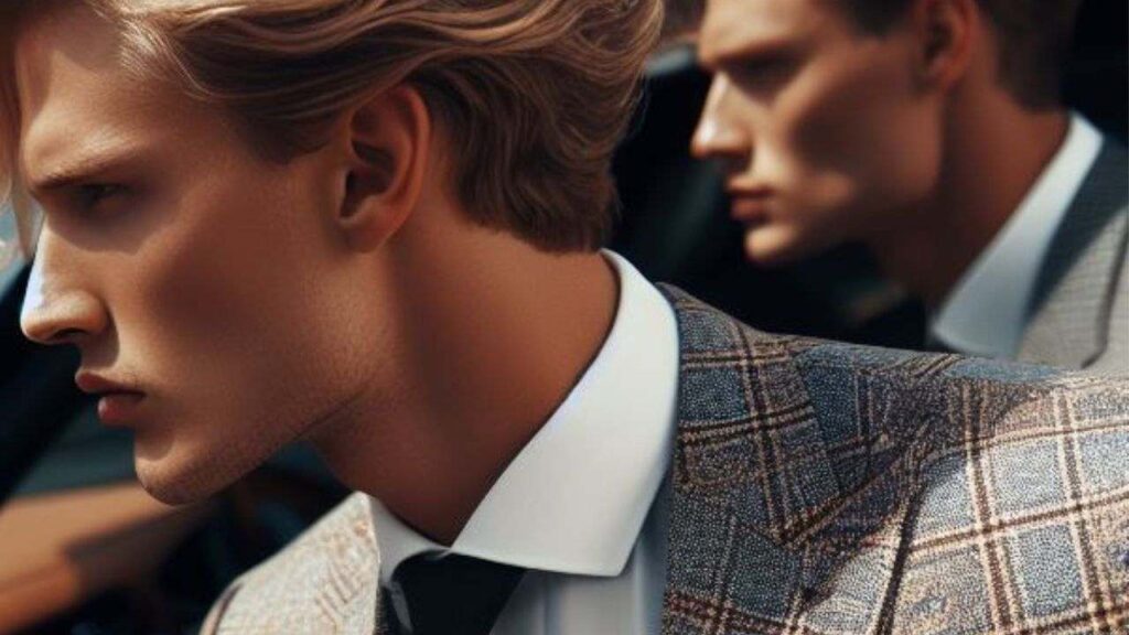 Bem-Estar Mental: Guia para uma Vida Equilibrada. Na imagem, dois jovens executivos, muito bem vestidos com ternos em lã, fundo cinza, camisa branca e gravata preta. Estão focados na reunião que vão ter dentro do prédio.